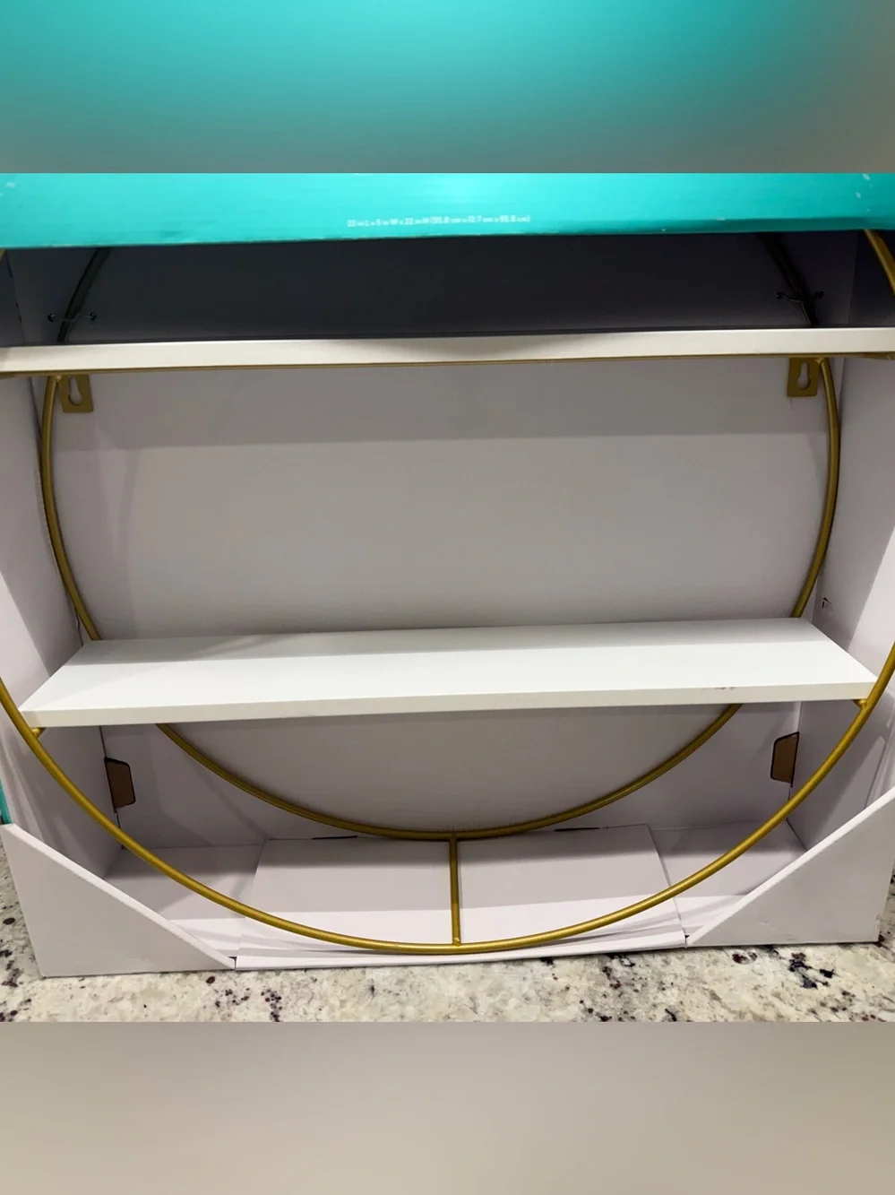 Pillowfort Gold Circular Metal Wall Shelf with White Shelves - NIB